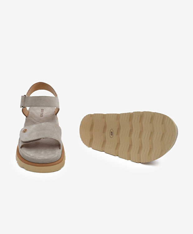 Kadın Bej Süet Hakiki Deri Sandalet - 6