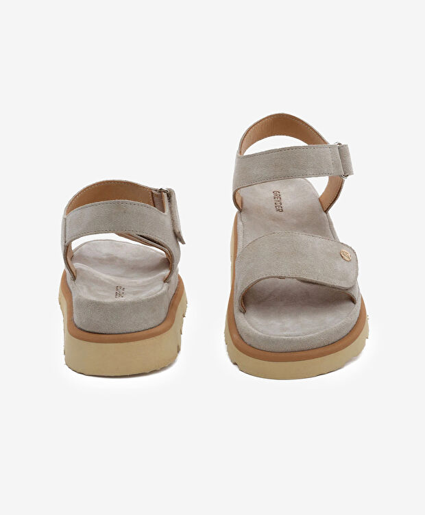 Kadın Bej Süet Hakiki Deri Sandalet - 7