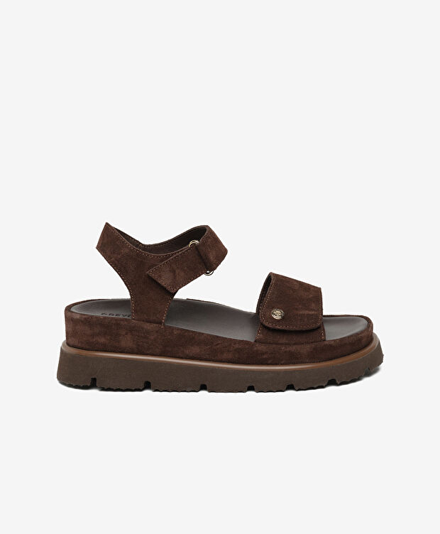 Kadın Kahverengi Süet Hakiki Deri Sandalet - 1