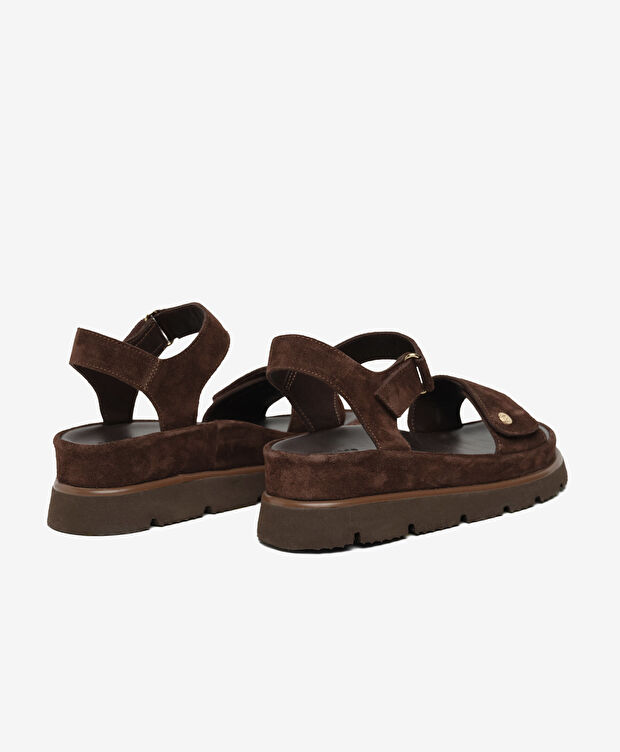 Kadın Kahverengi Süet Hakiki Deri Sandalet - 4