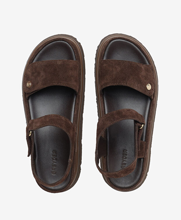 Kadın Kahverengi Süet Hakiki Deri Sandalet - 5