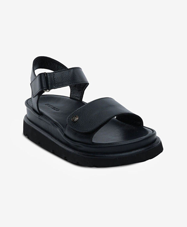 Kadın Siyah Hakiki Deri Sandalet - 2