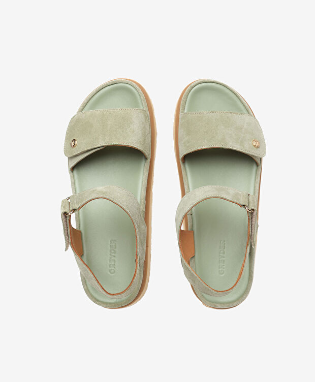 Kadın Yeşil Süet Hakiki Deri Sandalet - 5