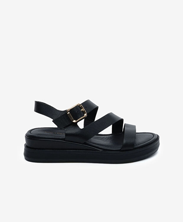 Kadın Siyah Hakiki Deri Sandalet - 1