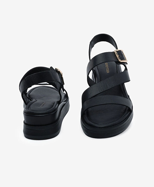 Kadın Siyah Hakiki Deri Sandalet - 7