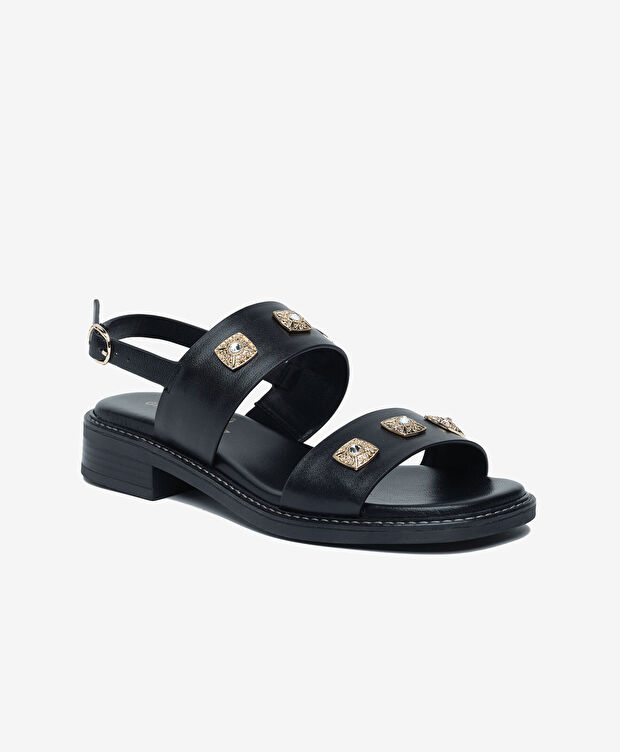 Kadın Siyah Hakiki Deri Sandalet - 2