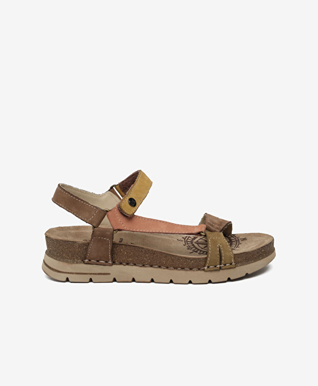 Kadın Haki Turuncu Nubuk Hakiki Deri Sandalet - 1