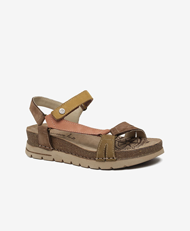 Kadın Haki Turuncu Nubuk Hakiki Deri Sandalet - 2