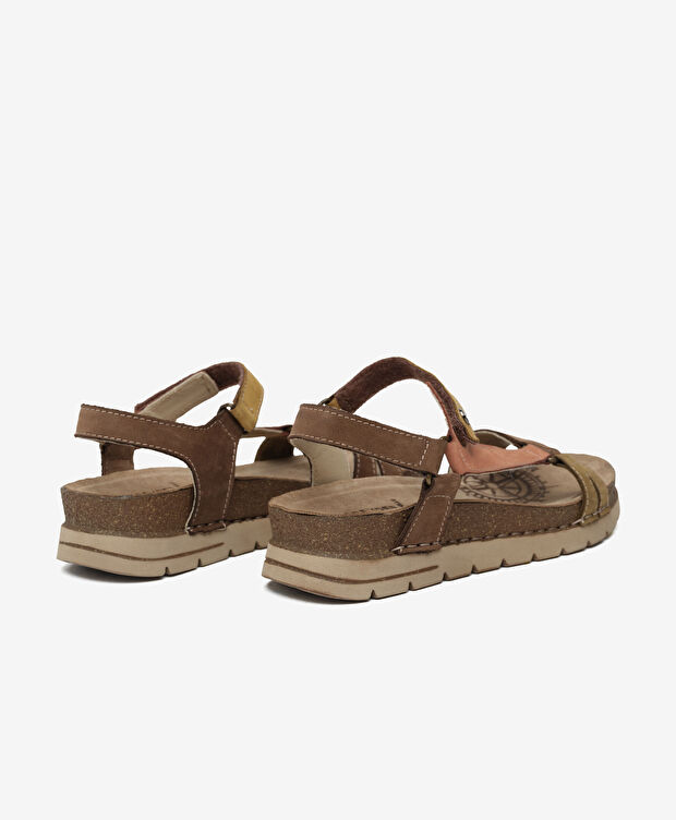 Kadın Haki Turuncu Nubuk Hakiki Deri Sandalet - 4