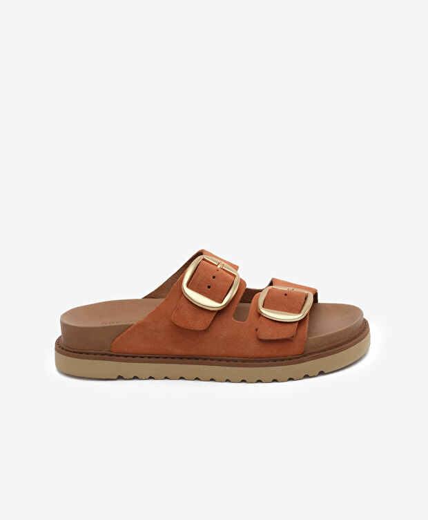 Kadın Turuncu Süet Hakiki Deri Terlik - 1