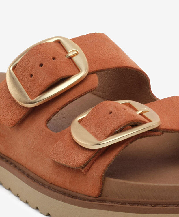 Kadın Turuncu Süet Hakiki Deri Terlik - 5