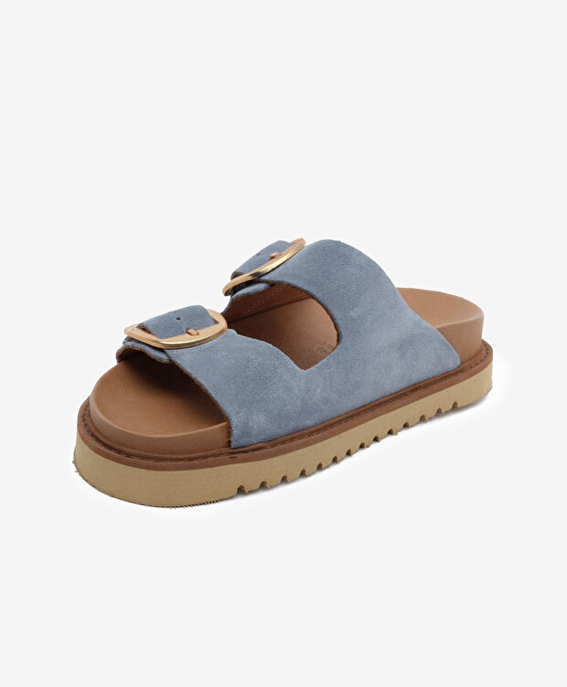 Kadın Mavi Süet Hakiki Deri Terlik - 3