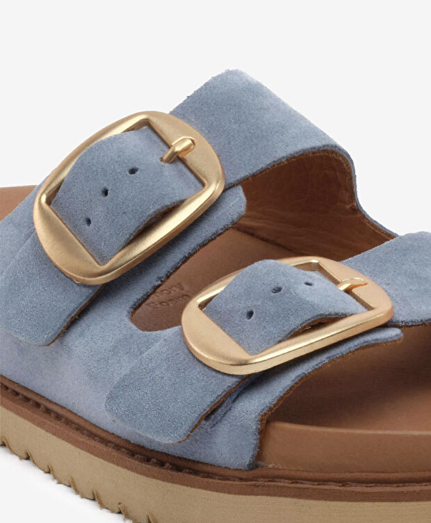 Kadın Mavi Süet Hakiki Deri Terlik - 5