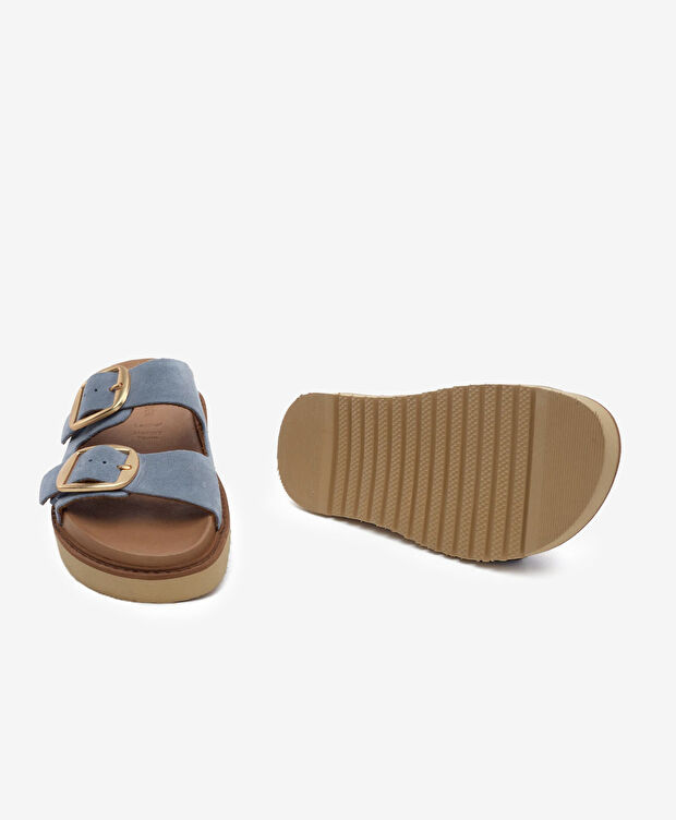 Kadın Mavi Süet Hakiki Deri Terlik - 6