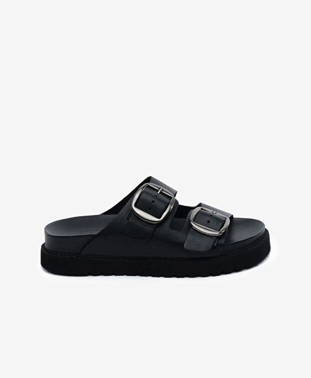 Kadın Siyah Hakiki Deri Terlik - 1