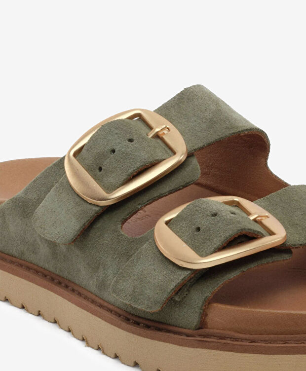 Kadın Yeşil Süet Hakiki Deri Terlik - 5