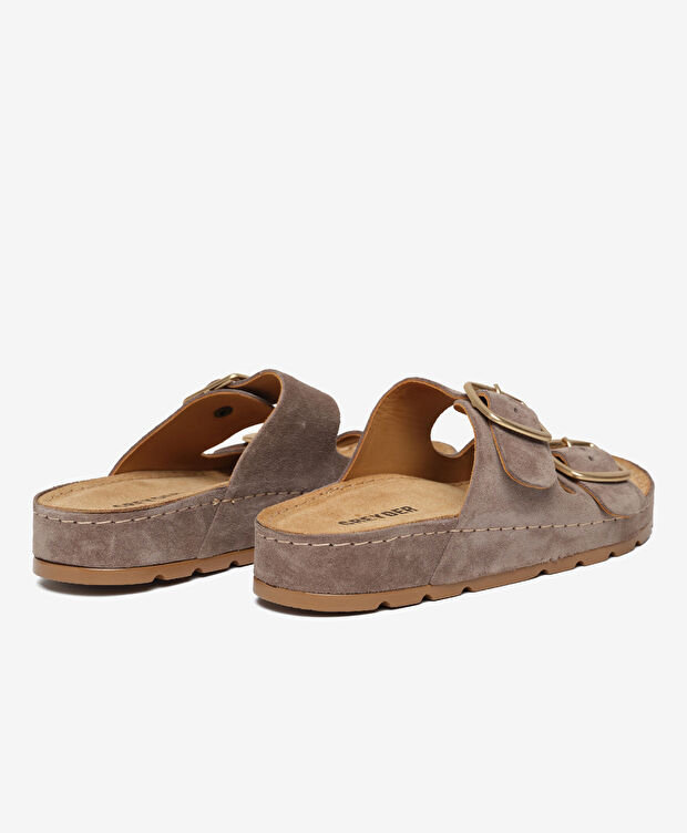 Kadın Kahverengi Süet Hakiki Deri Terlik - 4