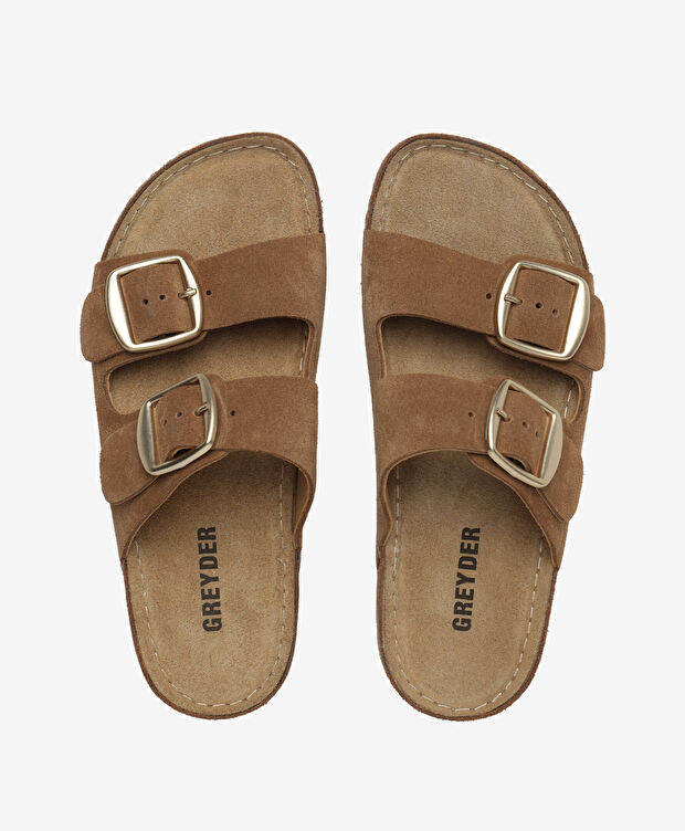 Kadın Taba Süet Hakiki Deri Terlik - 5