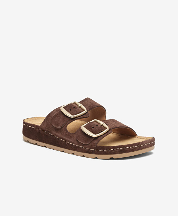 Kadın Kahverengi Süet Hakiki Deri Terlik - 2