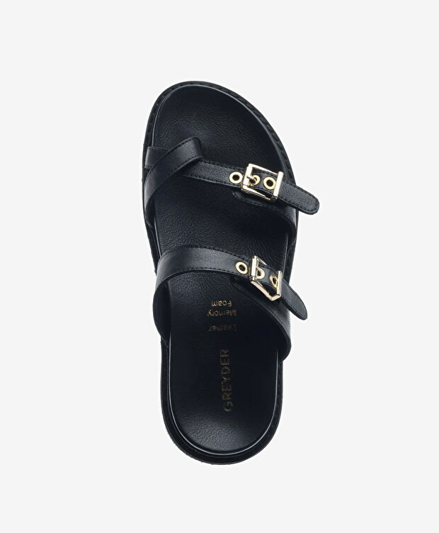 Kadın Siyah Hakiki Deri Terlik - 4