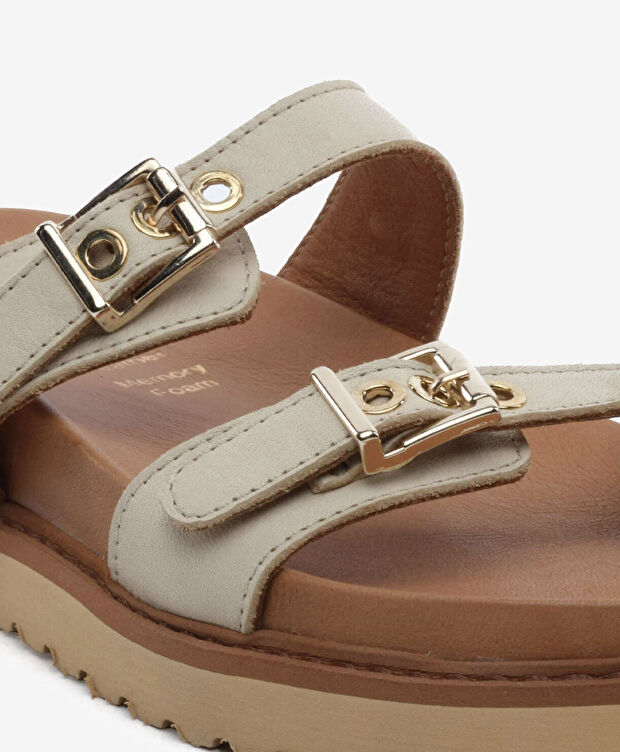 Kadın Bej Hakiki Deri Terlik - 5