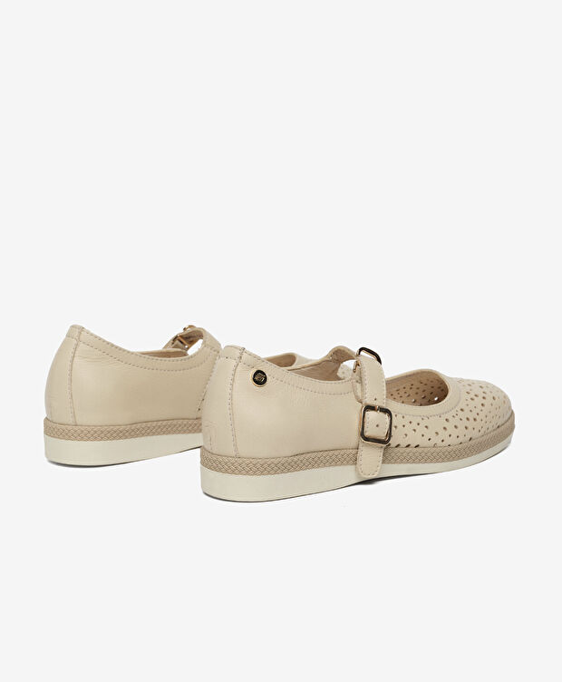 Kadın Bej Hakiki Deri Babet - 4