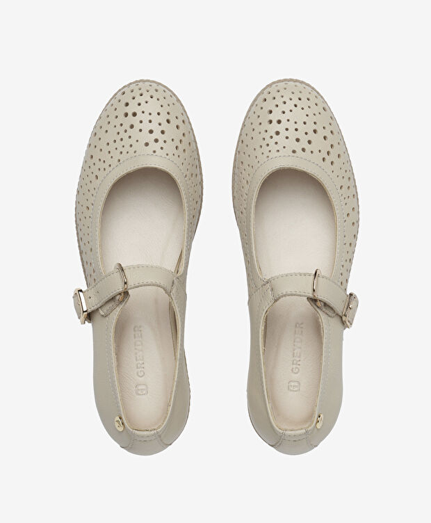 Kadın Bej Hakiki Deri Babet - 5