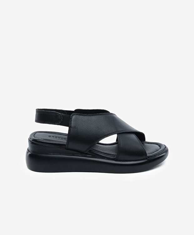 Kadın Siyah Hakiki Deri Comfort Sandalet - 1