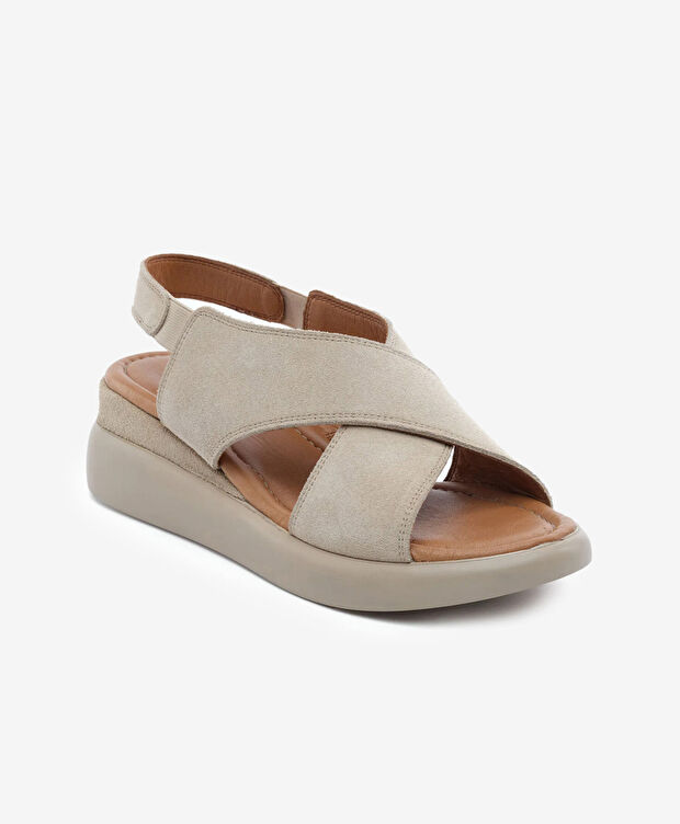 Kadın Bej Süet Hakiki Deri Comfort Sandalet - 2