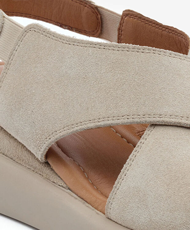 Kadın Bej Süet Hakiki Deri Comfort Sandalet - 5