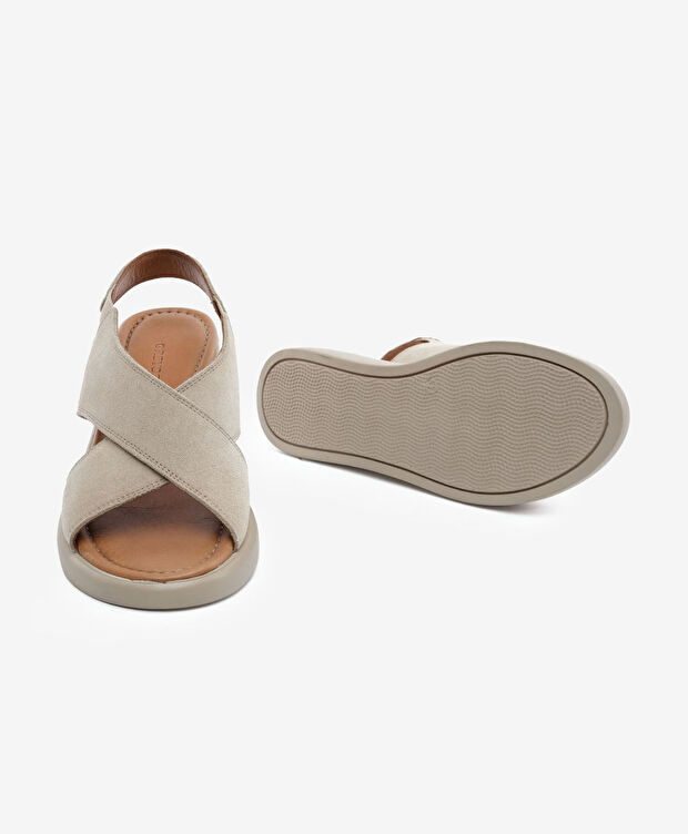 Kadın Bej Süet Hakiki Deri Comfort Sandalet - 6