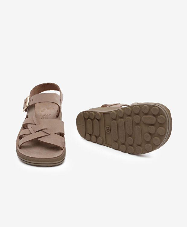 Kadın Açık Vizon Nubuk Hakiki Deri Sandalet - 6