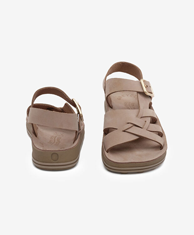 Kadın Açık Vizon Nubuk Hakiki Deri Sandalet - 7