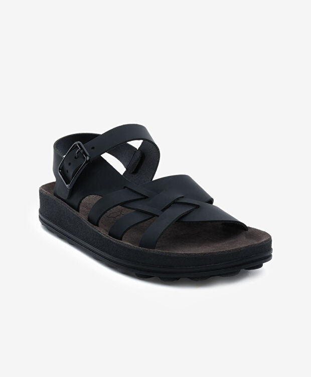 Kadın Siyah Nubuk Hakiki Deri Sandalet - 2