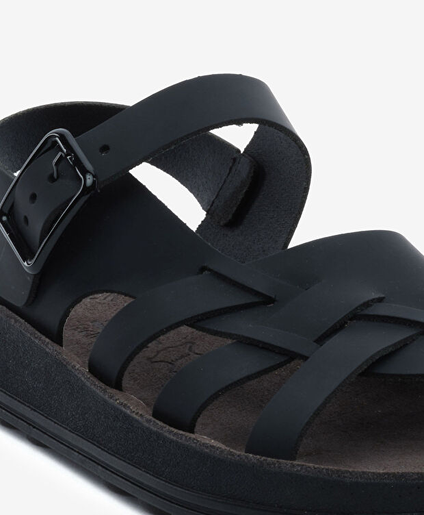 Kadın Siyah Nubuk Hakiki Deri Sandalet - 5