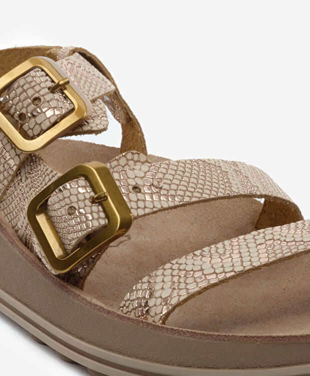 Kadın Pembe Yılan Hakiki Deri Sandalet - 5