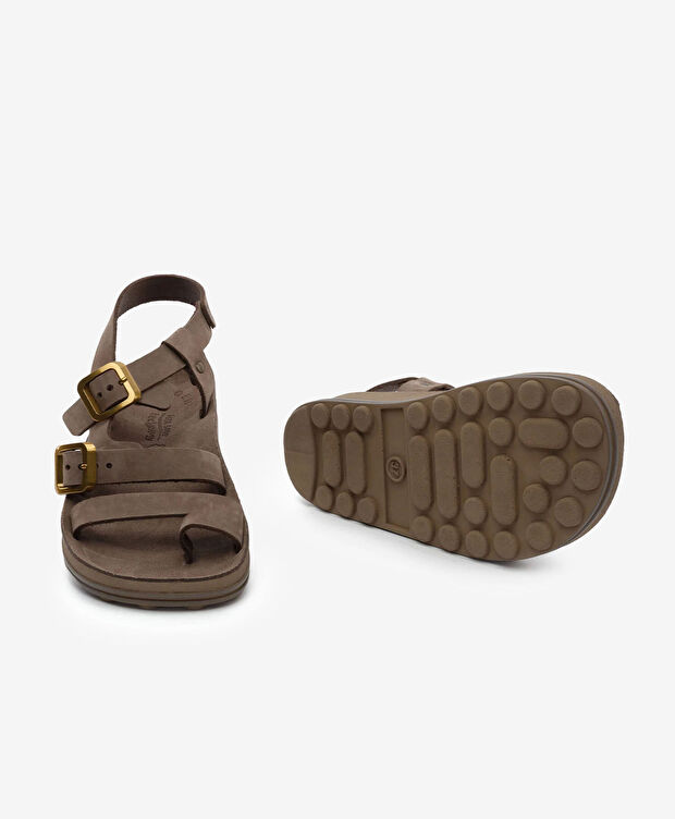 Kadın Kahverengi Nubuk Hakiki Deri Sandalet - 6