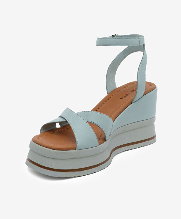 Kadın Mint Hakiki Deri Topuklu Sandalet - 3