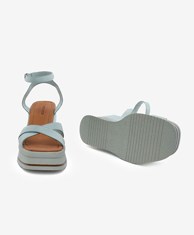 Kadın Mint  Hakiki Deri Topuklu Sandalet - 6