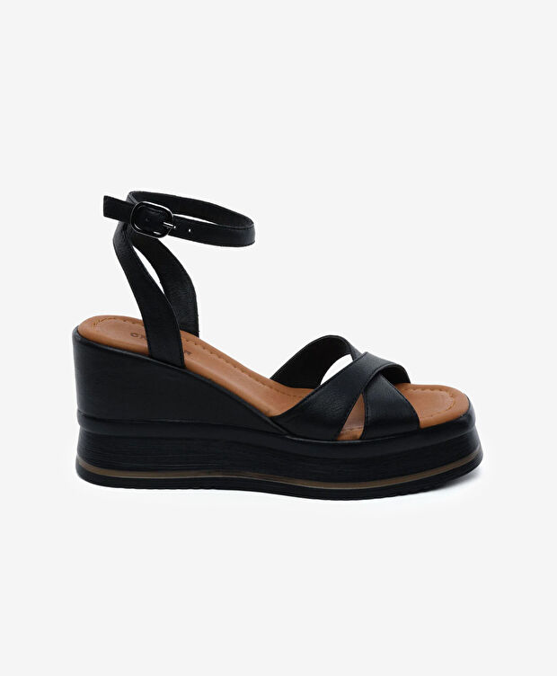 Kadın Siyah Hakiki Deri Topuklu Sandalet - 1