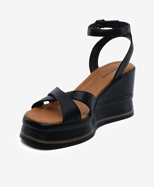 Kadın Siyah Hakiki Deri Topuklu Sandalet - 3