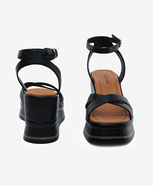 Kadın Siyah Hakiki Deri Topuklu Sandalet - 6