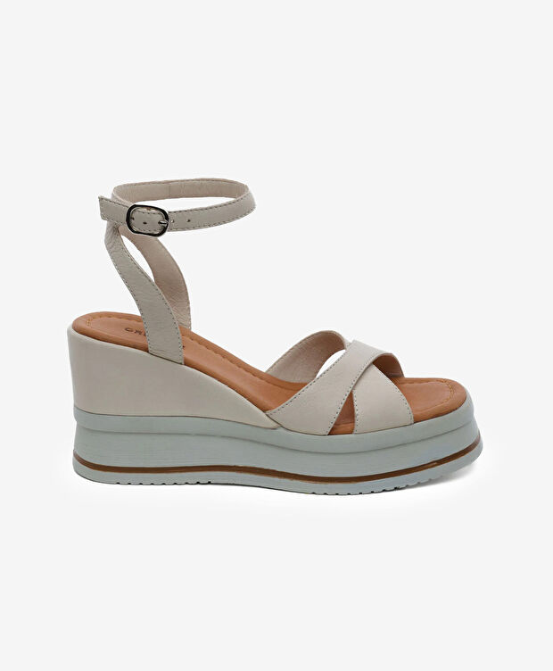 Kadın Kirli Beyaz Hakiki Deri Topuklu Sandalet - 1