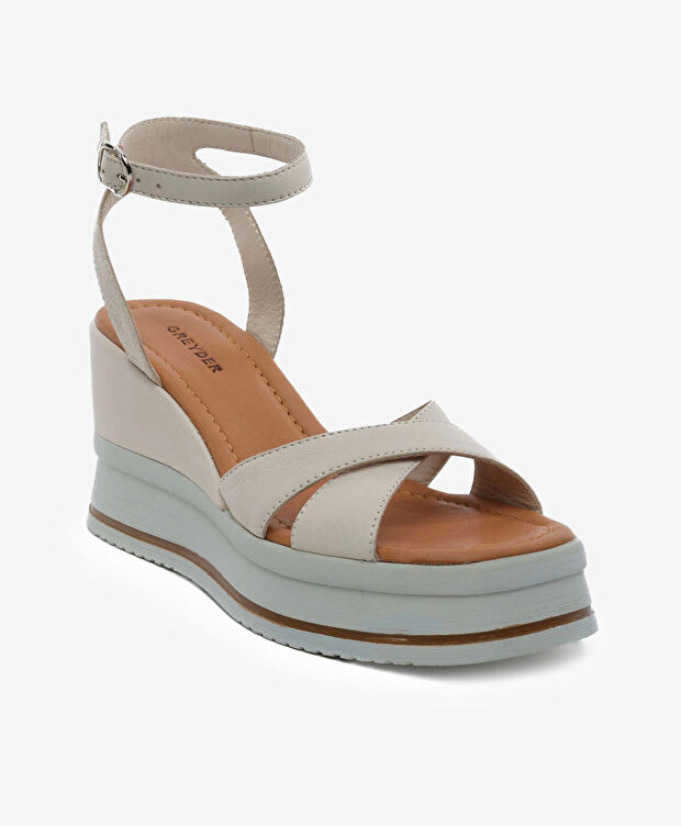 Kadın Kirli Beyaz Hakiki Deri Topuklu Sandalet - 2