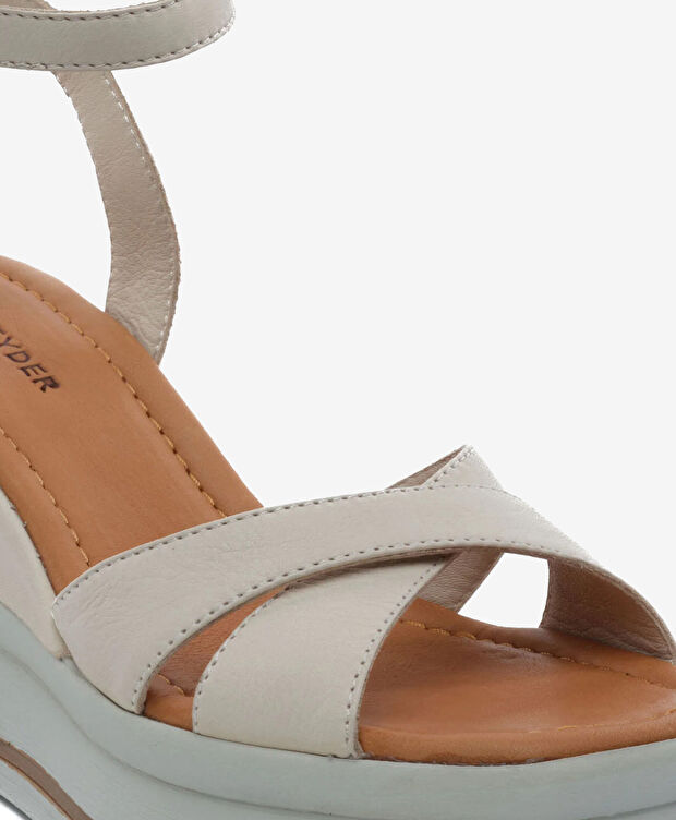 Kadın Kirli Beyaz Hakiki Deri Topuklu Sandalet - 5