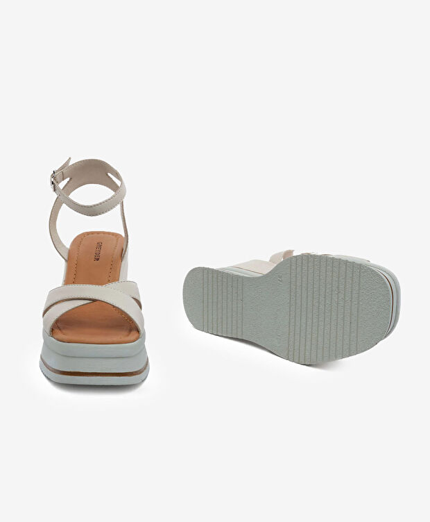 Kadın Kirli Beyaz Hakiki Deri Topuklu Sandalet - 6