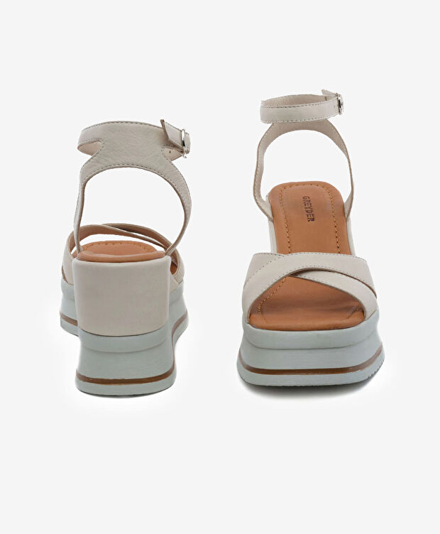 Kadın Kirli Beyaz Hakiki Deri Topuklu Sandalet - 7