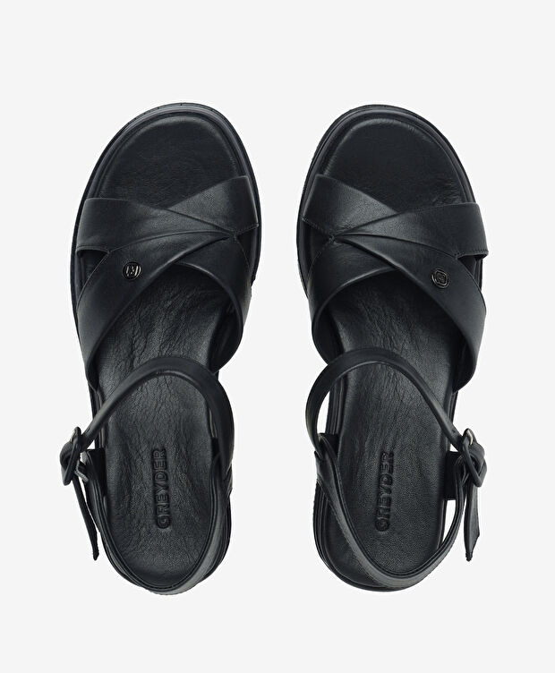 Kadın Siyah Hakiki Deri Sandalet - 5