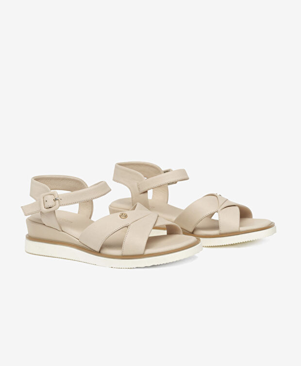 Kadın Bej Hakiki Deri Sandalet - 3