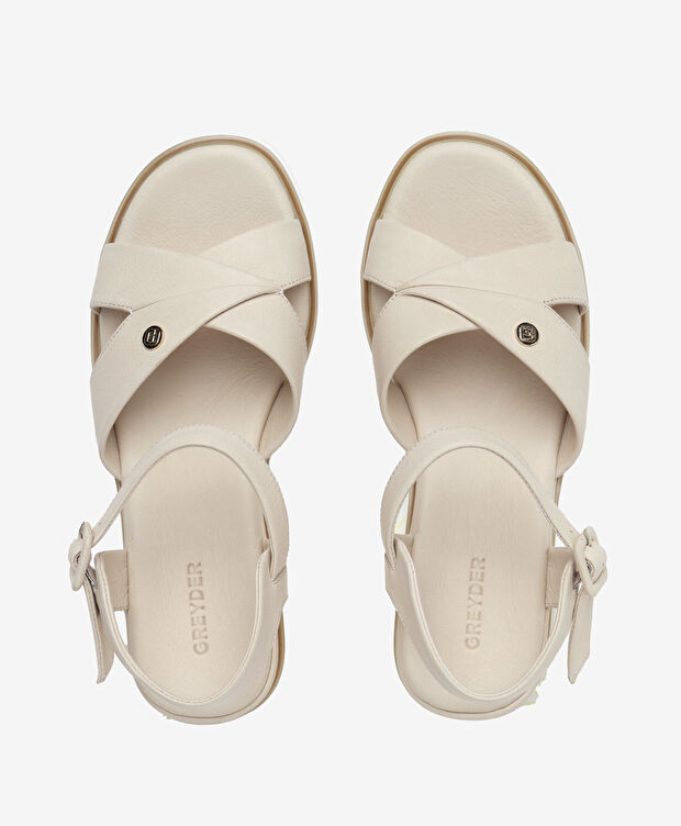 Kadın Bej Hakiki Deri Sandalet - 5